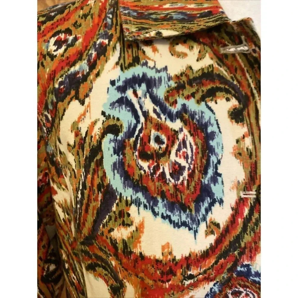 Women's Chico's Sz 1 Blazer Modern Ikat Geometric Print 3/4 Sleeve Paisley - Picture 4 of 9